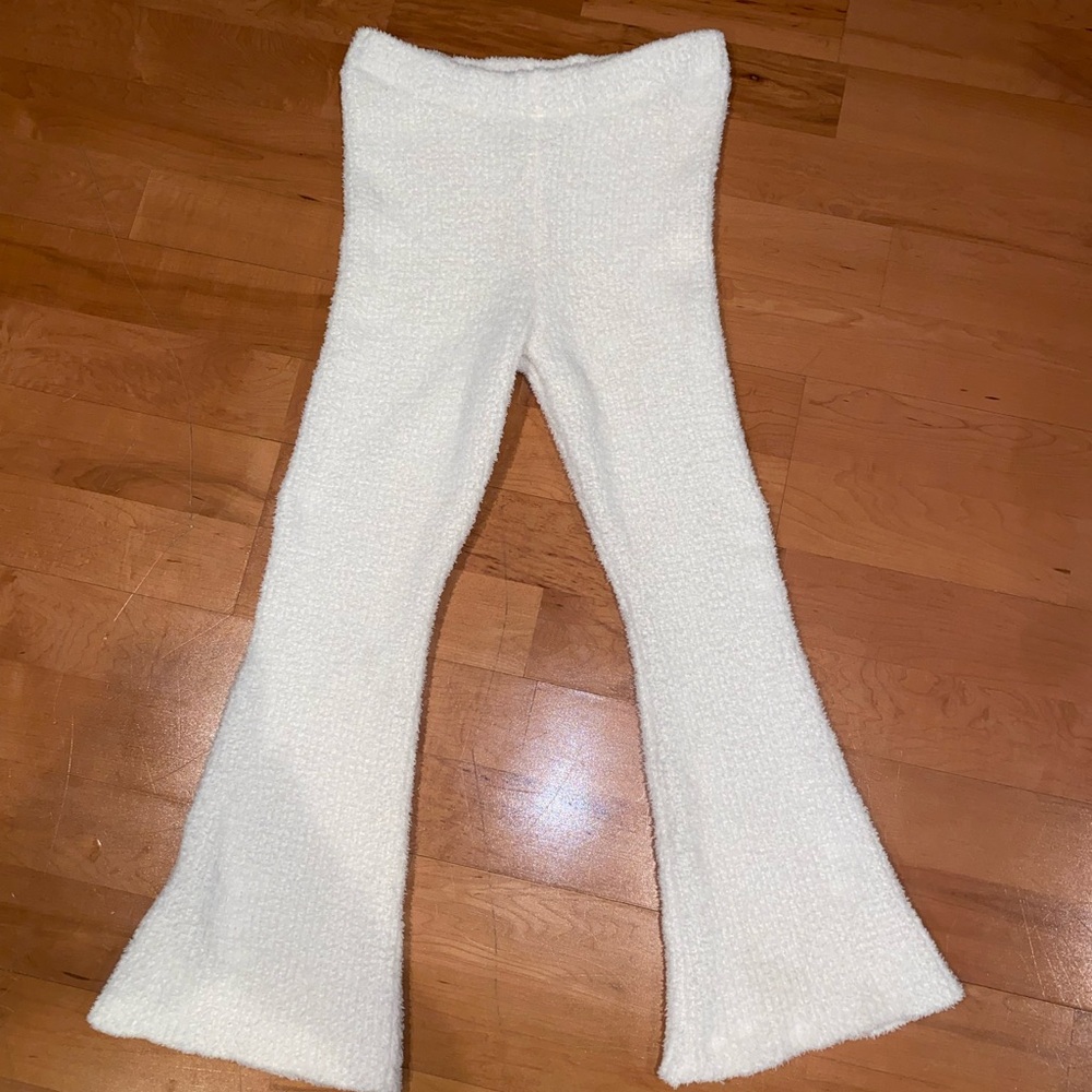 Classic Fuzzy White Casual Flare Bottom Pants